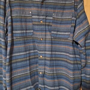 RedHead Blue Striped Casual Button-Down Shirt with Tan and Gray Stripes
